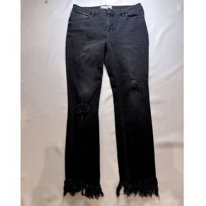 Free People Distressed Jeans Women Size 28 Black Good Frayed Fringe Hem Denim
